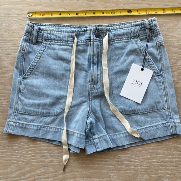 VICI Collection Westley Drawstring Denim Shorts in Light Wash - Picture 5 of 7